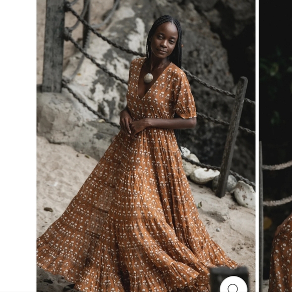 Daughters of India Chaaya Maxi Dress in Chai Cotton tiered vneck maxi dress - Picture 5 of 13